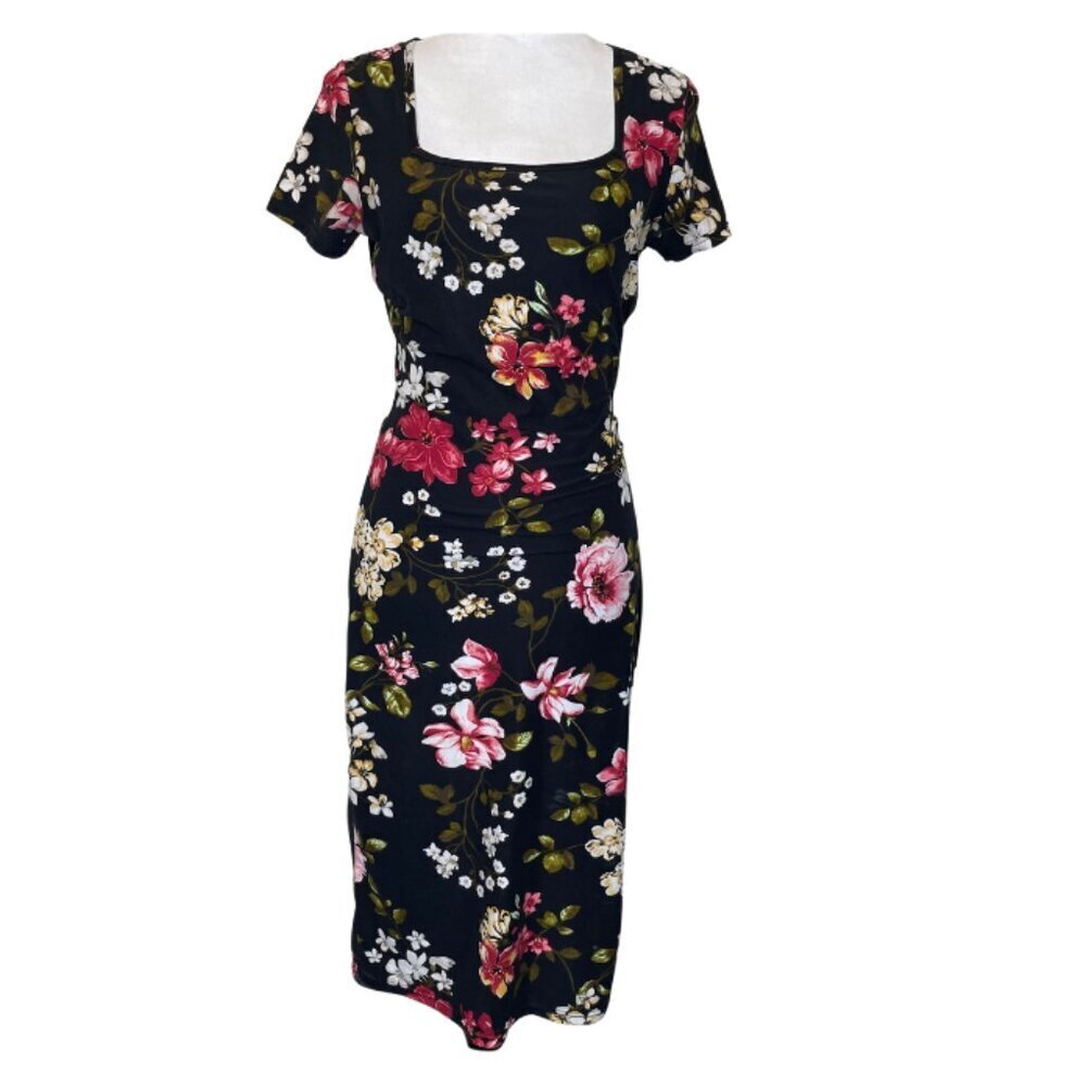 LoveMood Black Floral Square Neck Bodycon Midi Size Medium Career